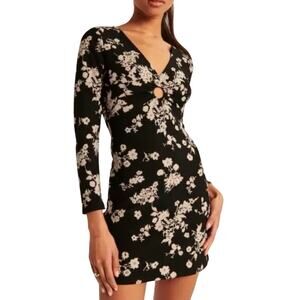 Abercrombie & Fitch Dress Womens Large Floral Long Sleeve Keyhole Ring Mini